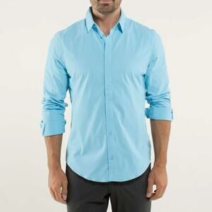 Lululemon Mission Long Sleeve Button Down Blue Moon Striped Office Men's Size L